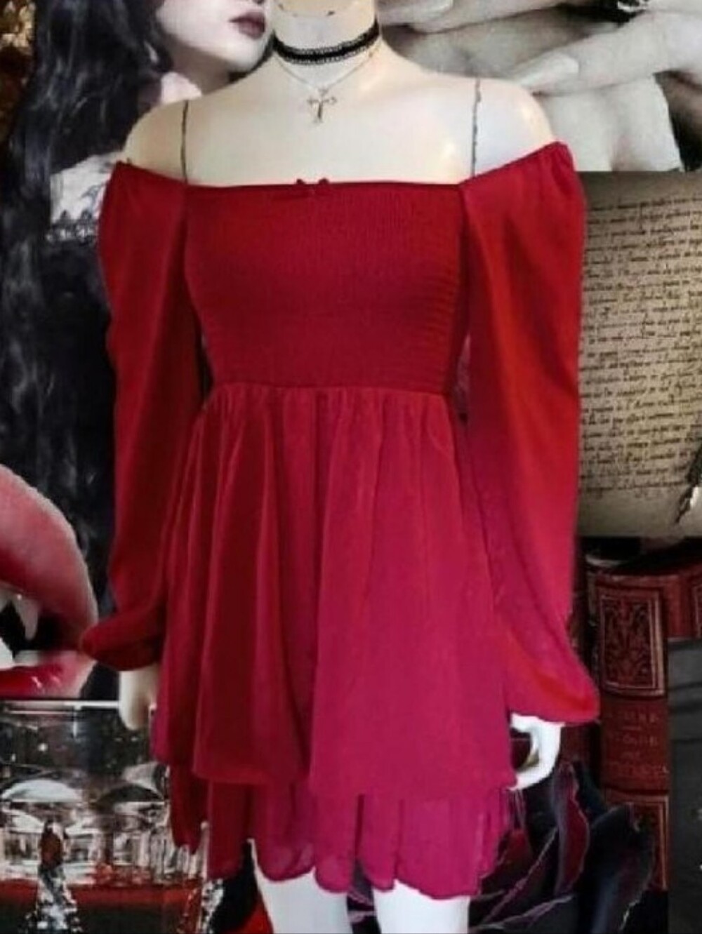 NWT Rewind Red Off Shoulder Tiered Ruffled Long Sleeve Minidress Size Medium